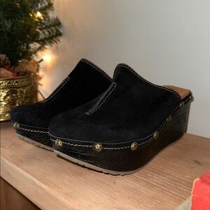 Brody Wedge Clog by Yellowbox in black suede